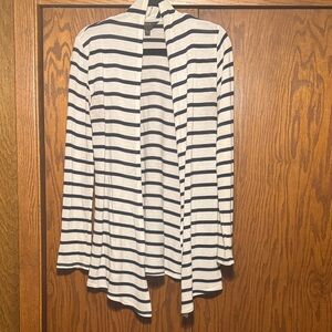 Striped Open-Front Cardigan - Black and White